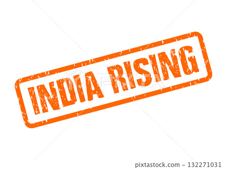 This distressed orange rubber stamp conveys the progressive text India Rising within its sturdy rectangular border 132271031