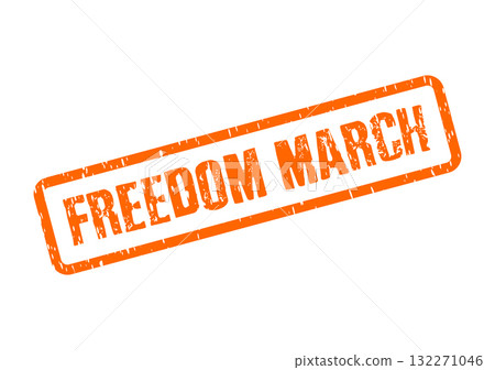 Orange textured stamp featuring the words Freedom March in bold uppercase text Orange textured stamp featuring the words Freedom March in bold uppercase text 132271046