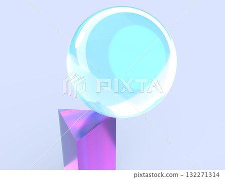 圓形晶體和藍色棱鏡的抽像三維圖 132271314