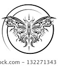 Gothic butterfly, spiral cybersigilism illustration of butterfly combining neo-tribal, and futuristic influences. Good for tattoos, dark art posters, fashion designs, album covers. Vector isolated on 132271343