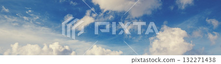 Blue sky with clouds. Cloudy sky background. Horizontal banner Blue sky with clouds. Cloudy sky background. Horizontal banner 132271438