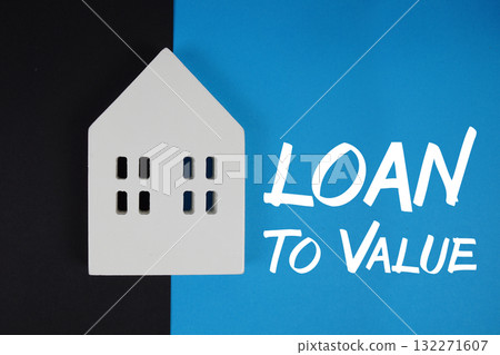 LTV Loan To Value text with house models on blue background LTV Loan To Value text with house models on blue background 132271607