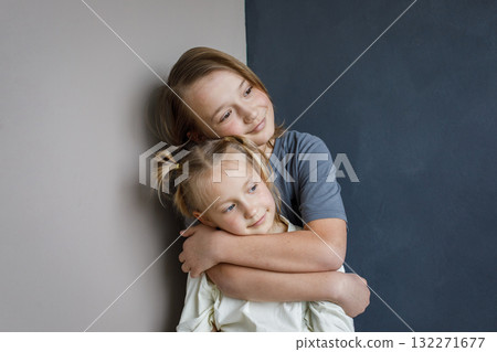 Happy children little girl and boy together at home. Sibling indoor, childhood concept Happy children little girl and boy together at home. Sibling indoor, childhood concept 132271677