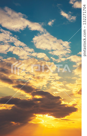 Colorful cloudy sky at sunset. Gradient color. Sky texture. Abstract nature background. Vertical banner 132271704