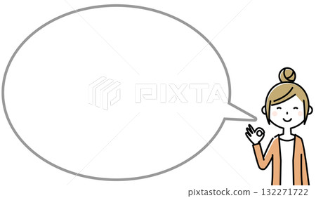 年輕女子擺出「OK」姿勢，講話泡泡 132271722