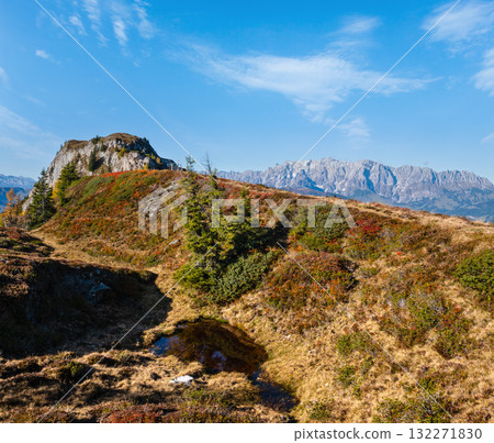 Peaceful autumn Alps mountain sunny view from hiking path from Dorfgastein to Paarseen lakes, Land Salzburg, Austria. Peaceful autumn Alps mountain sunny view from hiking path from Dorfgastein to Paarseen lakes, Land Salzburg, Austria. 132271830