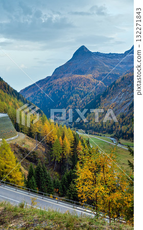 Autumn Alps mountain evening view from Felbertauernstrasse path, Tauer, Austria Autumn Alps mountain evening view from Felbertauernstrasse path, Tauer, Austria 132271843