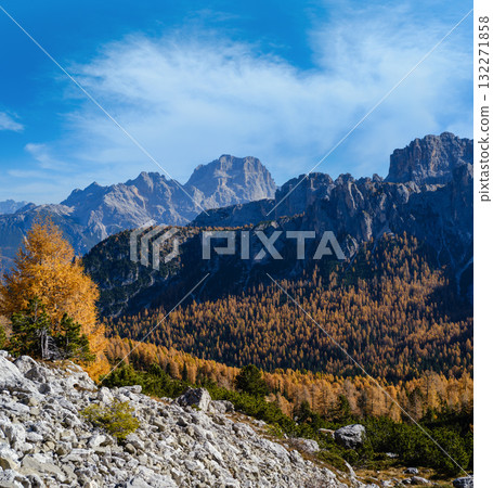 Autumn Dolomites mountain rocky view, Sudtirol, Italy Autumn Dolomites mountain rocky view, Sudtirol, Italy 132271858