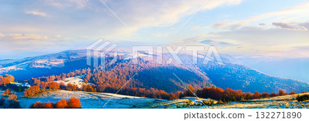 Autumn misty morning mountain panorama 132271890