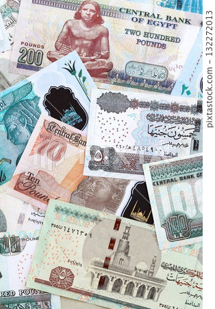 Egyptian pound currency money bills. The current banknotes lies on table in big amount close up 132272013