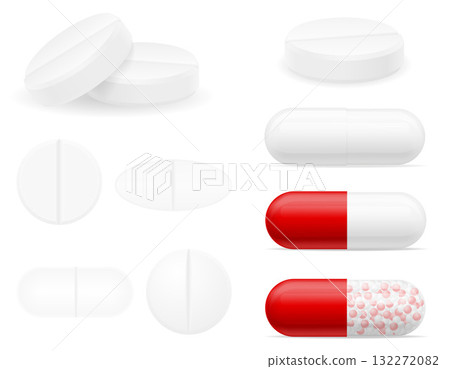 diverse medical pills tablets for the treatment of diseases vector illustration isolated 132272082