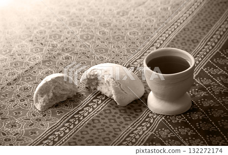 Wine in a gobled and bread Wine in a gobled and bread 132272174
