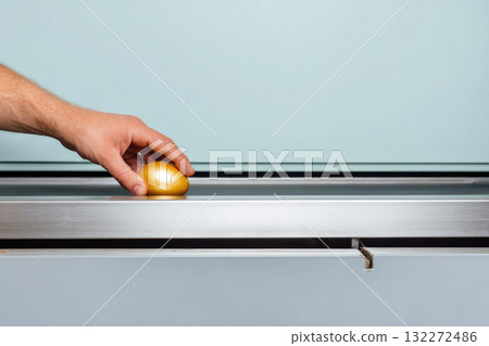 Hand holding golden egg on metallic surface, minimal modern surreal concept, soft blue background, creative composition, unique idea, wealth and success symbol, contemporary art style Hand holding golden egg on metallic surface, minimal modern surreal concept, soft blue background, creative composition, unique idea, wealth and success symbol, contemporary art style 132272486