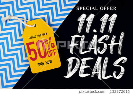 11.11 Flash Deals Special Offer with Shop Now and Limited Time Offer on price tag 132272615