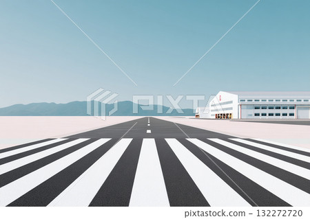 Runway airport hangar mountain sky minimalist landscape building transportation travel minimalist airport runway with clear sky distant mountains and modern hangar buildings creates calm and open Runway airport hangar mountain sky minimalist landscape building transportation travel minimalist airport runway with clear sky distant mountains and modern hangar buildings creates calm and open 132272720