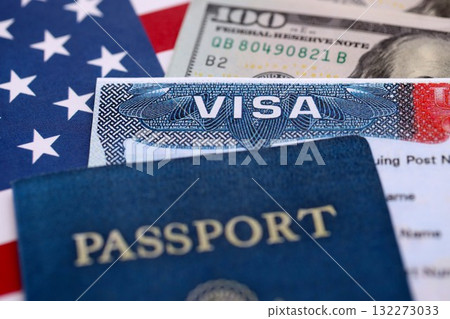Close up on USA visa in a passport. A visitor needs a valid US visa to present to the customs and border protection CBP officer to enter the United States of America Close up on USA visa in a passport. A visitor needs a valid US visa to present to the customs and border protection CBP officer to enter the United States of America 132273033