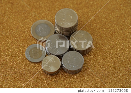 Many Hungarian forint coins background. Forint is an official Hungarian currency instead euro 132273068