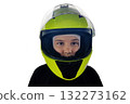 Happy child wearing green helmet isolated on white background 132273162