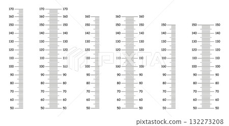 Stadiometer scale from 50 to 150, 160, 170 centimeters. Kids height charts growth stickers set for wall. Height meter templates collection. Measuring scale black samples. Vertical markup for rulers. Stadiometer scale from 50 to 150, 160, 170 centimeters. Kids height charts growth stickers set for wall. Height meter templates collection. Measuring scale black samples. Vertical markup for rulers. 132273208