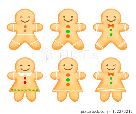 Watercolor style gingerbread cookie illustration set Watercolor style gingerbread cookie illustration set 132273212