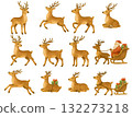 Watercolor reindeer and Santa Christmas material set 132273218