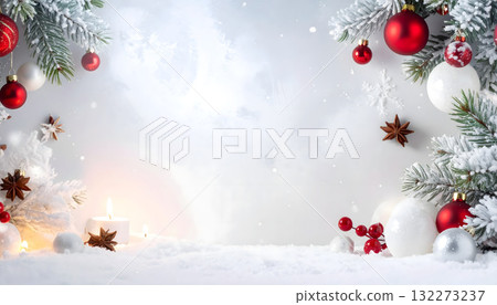 閃閃發光的聖誕背景與冬季森林和雪花 132273237