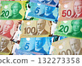 Canadian Dollar currency money bills. CAD currency banknotes in big bunch with different denomination close up 132273358