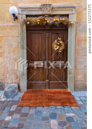 Decorated Wooden Door in Rothenburg ob der Tauber Germany 132273375