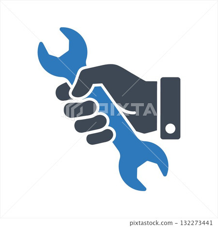 Home repair, hand holding wrench icon. Spanner icon 132273441