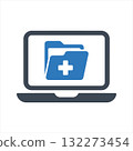 Medical record folder on laptop icon. Online healthcare icon 132273454