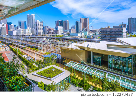 Tokyo cityscape in Japan, with views of the Shinkansen, Yamanote Line (inside and outside), and tower apartment complexes such as Shibaura Island Cape Tower 132273457