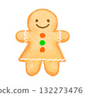Cute watercolor gingerbread man cookie 132273476