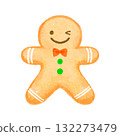 Cute watercolor gingerbread man cookie 132273479