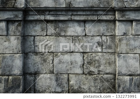 Rustic stone wall viewed closely, showcasing texture and uneven surface in natural light. Gray stones, aligned horizontally, create rugged aesthetic. Neural network AI generated Rustic stone wall viewed closely, showcasing texture and uneven surface in natural light. Gray stones, aligned horizontally, create rugged aesthetic. Neural network AI generated 132273991
