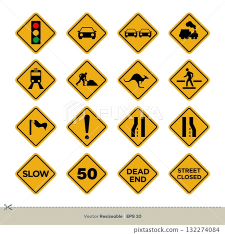 Yellow Traffic Sign Vector Set Illustration Design. Vector EPS 10. 132274084