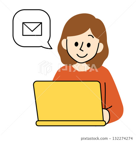 平面插圖：一位身著休閒服的女士正在查看、發送和查詢電子郵件 132274274