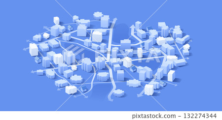 Isometric 3D City Model with Traffic Flow Arrows for Urban Planning and Logistics. Vector illustration Isometric 3D City Model with Traffic Flow Arrows for Urban Planning and Logistics. Vector illustration 132274344