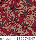 Floral seamless pattern with vintage style flower design, beige and brown petals on dark background, textile and fabric print. Vector illustration. 132274347
