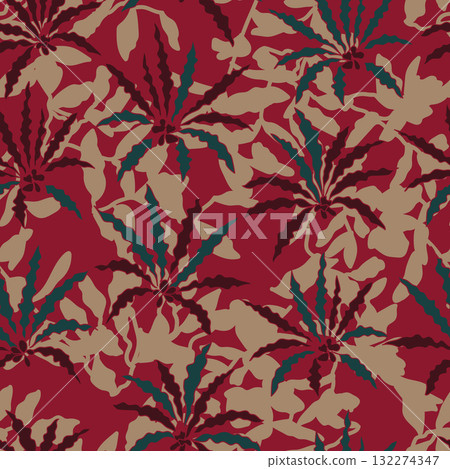 Floral seamless pattern with vintage style flower design, beige and brown petals on dark background, textile and fabric print. Vector illustration. 132274347