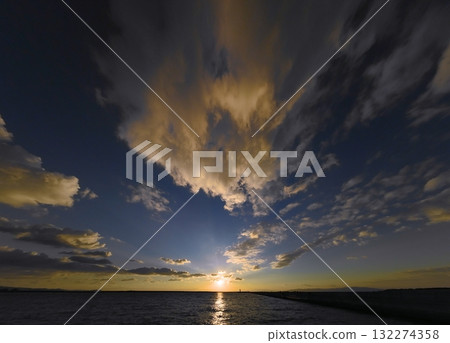 Dramatic evening sky with a variety of clouds and the harbor, winter, ultra-wide angle, sky-focused, 250104pm Dramatic evening sky with a variety of clouds and the harbor, winter, ultra-wide angle, sky-focused, 250104pm 132274358