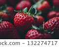 Detailed view of vibrant strawberries showcasing rich red colors and green leaves. Captured in natural lighting, creating fresh and appetizing appearance. Neural network AI generated 132274717