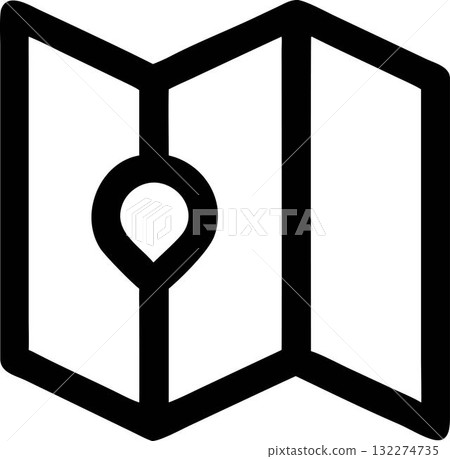 Map point icon outline, location pin mark symbol black line art on folded paper. GPS navigation destination sign or travel spot. 132274735