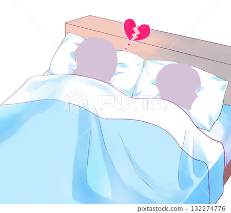 Woman sad about the distance from her partner, bed, silhouette Woman sad about the distance from her partner, bed, silhouette 132274776