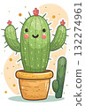 Artistic houseplant a smiling cartoon cactus in a flowerpot 132274961