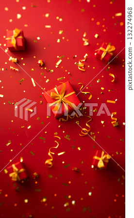 Amber liquid with moist plant petal tints on terrestrial background 132274968