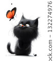 Felidae cat spots butterfly in artful scene on white backdrop 132274976