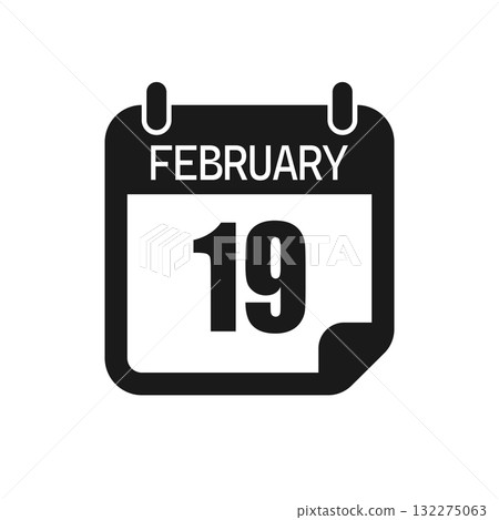Vector icon page day calendar - 19 February month Vector icon page day calendar - 19 February month 132275063
