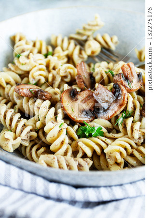 fusilli pasta, in creamy mushroom sauce, pasta with mushrooms, homemade, no people, 132275176