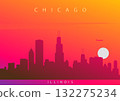 Chicago skyline at sunset. A picturesque illustration of the downtown skyline against a vivid evening sky. Illinois, USA 132275234