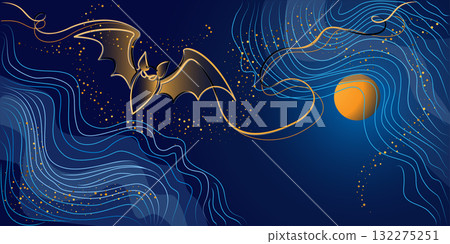 Halloween decoration. Bat flying. Continuous one line drawing Halloween decoration. Bat flying. Continuous one line drawing 132275251